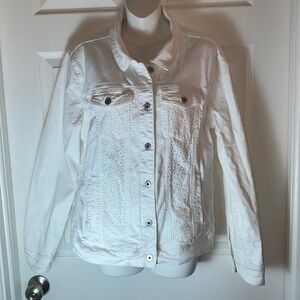 Anthropologie Pilcro And The Letterpress Eyelet Denim Jacket White Size Medium